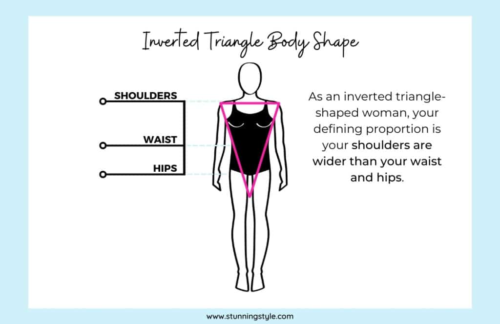 Defining characteristics for an inverted triangle body shape.
